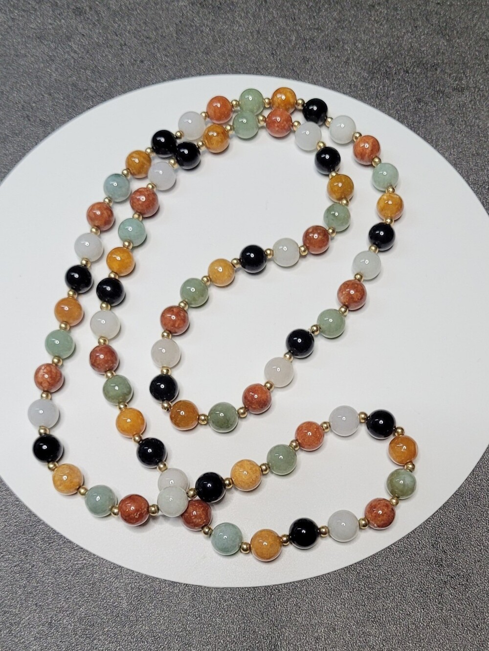 JTV Natural Gemstone 30" Slip over Necklace |Aventurine, Jasper, Moonstone, Onyx